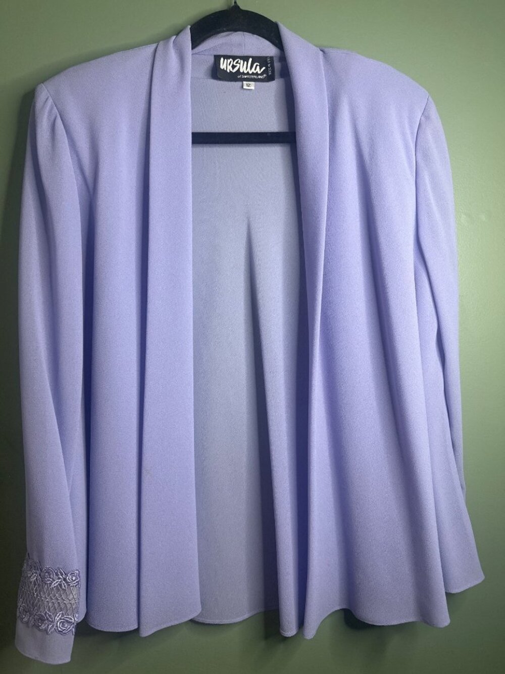 Vintage Ursula of Switzerland 12 Lavender Jacket Floral Lace Cuffs wedding guest